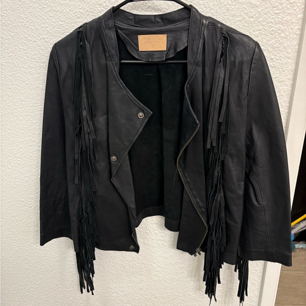 Cleobella Black Leather Fringe Jacket